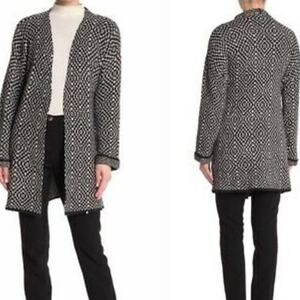 Joseph Open Front Cardigan Sweater X-Small Geometric Pattern NEW XS blk white
